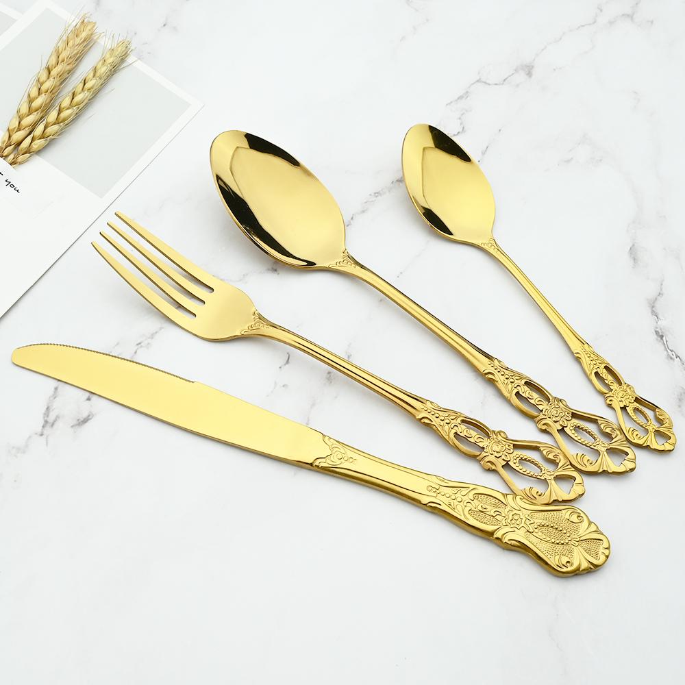 24ks/6set Royal Dinnerware Sada z nerezové oceli Vintage Lžíce Vidličky Nože Domácí kuchyně Západní večeře Stříbrné nádobí Dárek