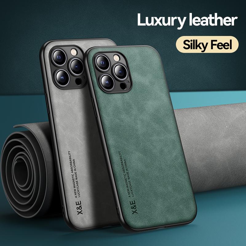 Pro iPhone 13 12 11 Pro Max Case Magnetický držák do auta Pouzdro na telefon Pro iPhone XR X XS Max 7 8 Plus Texture Kožený zadní kryt