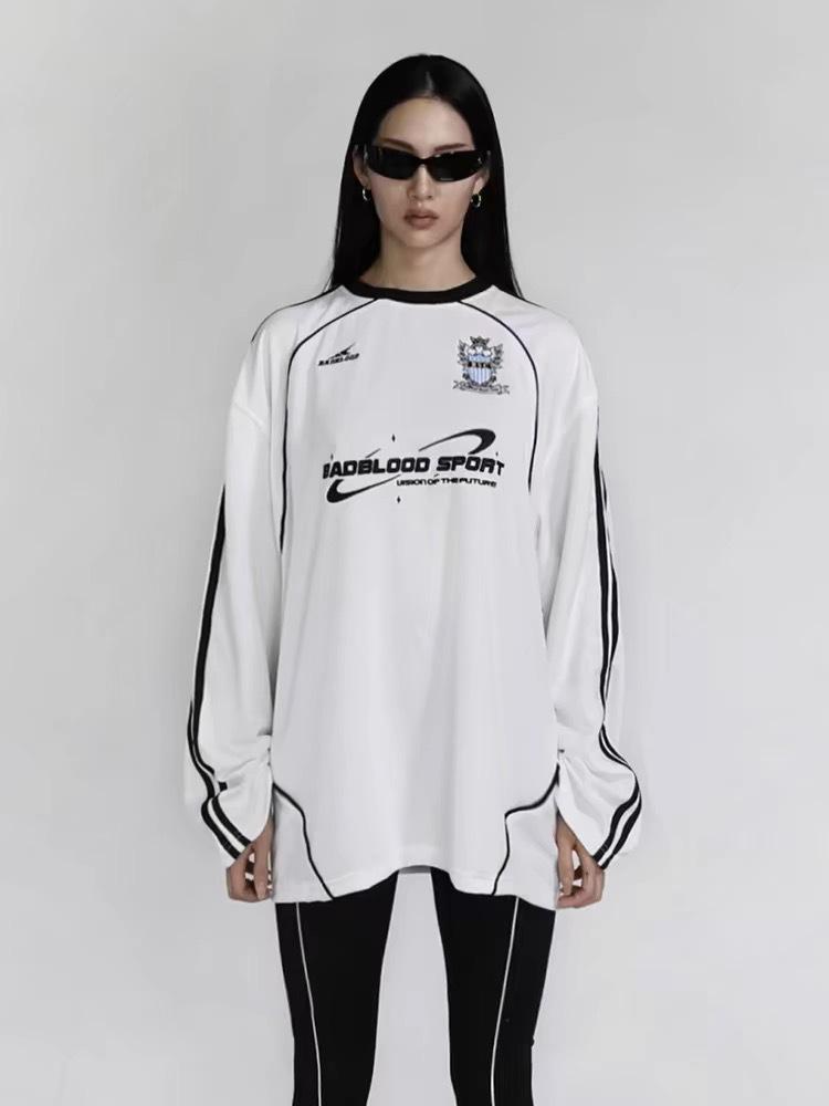 Badblood Retro Korean-American Embroidered Mesh Long Sleeve Jersey
