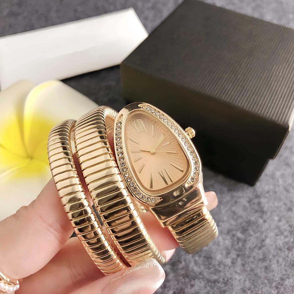 Orologio Bracciale Doppio Avvolgimento Serpente da Donna Lunetta in Cristallo Quadrante Sunburst Cinturino Metallico Elastico Flessibile Orologio da Polso al Quarzo di Lusso
