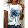 Watercolor flower breathable medium stretch fabric, regular fit round neck short sleeved shirt