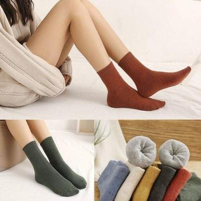 Winter Women's Thick Plain Sleeping Socks with Fleece Mid-Calf