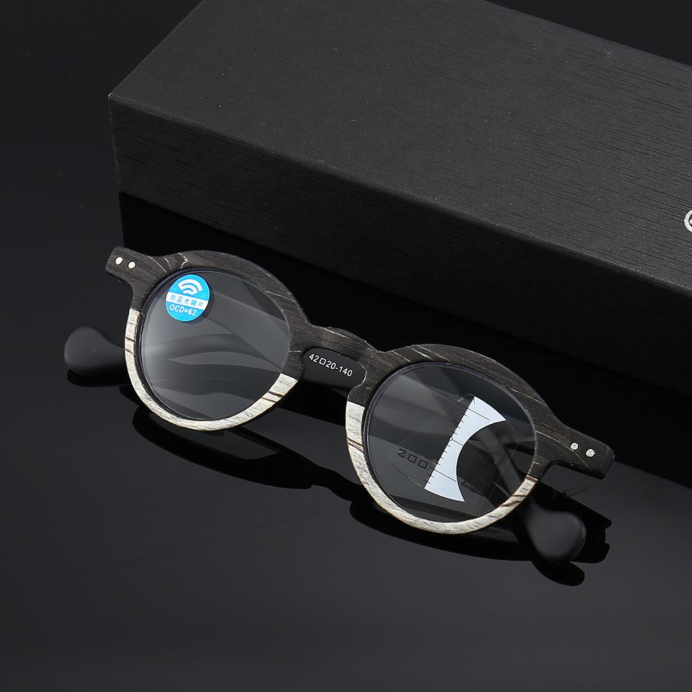 Imitation Wood Grain Retro Round Frame Reading Glasses Intelligent Progressive Multi-Focus Old Man Mirror Far And Near Reading Glasses