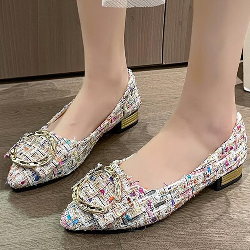 

Fashion Fashion Patchwork Flats Shoes for Women Spring Buckle Slip On Low Heel Pumps Woman Spring Autumn Korean Pointed Toe Shoes Ladies 35 бежевый