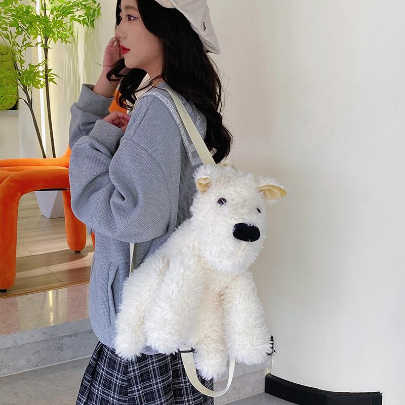 Cute Girl Backpack Soft Westie Dog Stuffed Animal Purse for Kid Lover Christmas Birthday Gift
