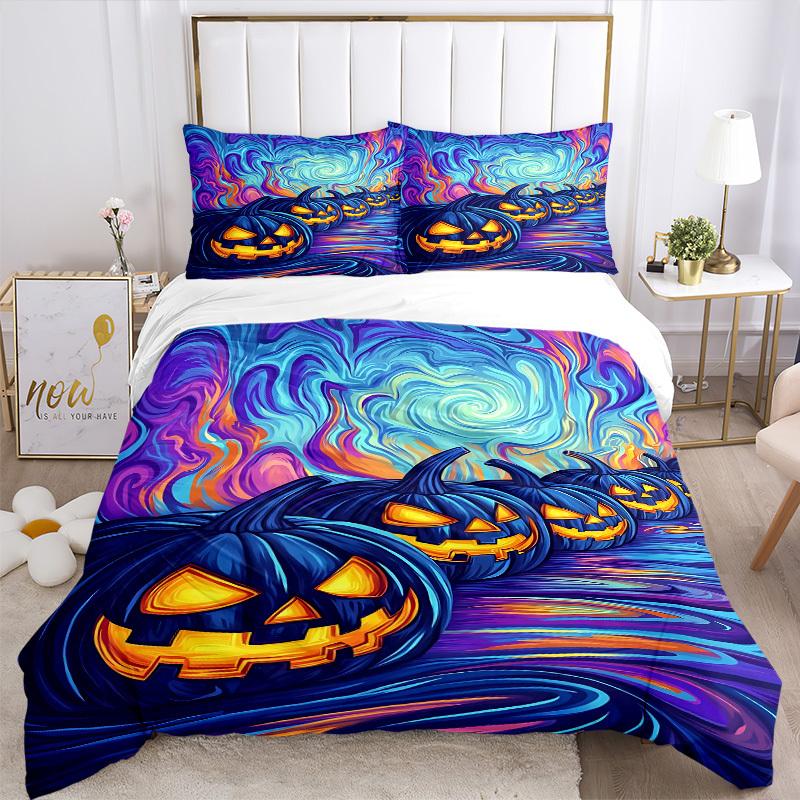 3pcs Halloween Pumpkins Bedding Set - 1 Duvet Cover + 2 Pillowcases(Core Not Included), Machine Washable Polyester yy251216170