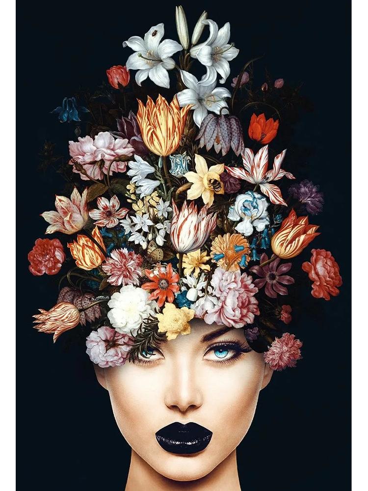 5D Malowanie Diamentami DIY Obraz Kobiety Kwiat Pełny Kwadratowy Okrągły Diament Haftowany Portret Mozaika Kwiat Dekoracja Domu