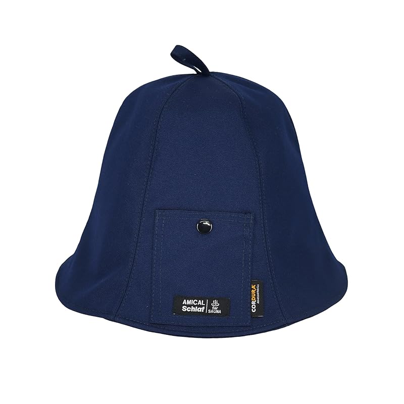 

[Bliss Leather] navy F sauna hat CORDURA Cordura with pocket sauna cap sauna goods Deeper Fluffy ladies men s sauna hat water repellent quick drying