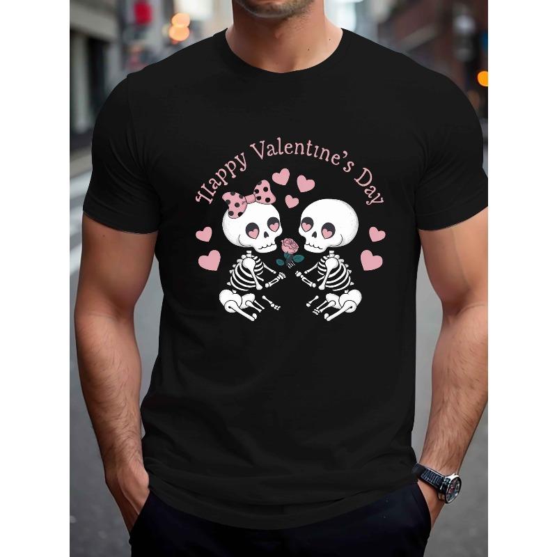 

Мужская футболка европейского размера, королевский синий, причудливый узор с черепами | Дизайн С Днем Святого Валентина с игривыми сердечками и розами, повседневная футболка с коротким рукавом S чёрный