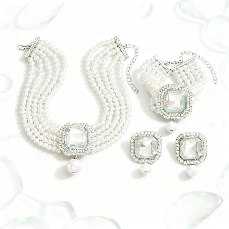 Elegantes Glitzerndes Fransen-Halsketten-, Ohrring-, Armband-, Ring-Set, Modisches Braut-Schmuckset