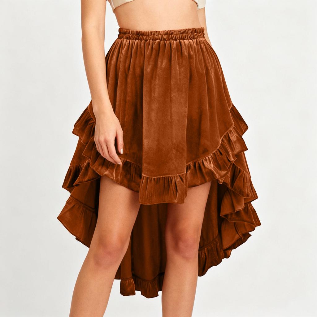 Women's Color Fashionable Ruffled Velvet A,line Skirt