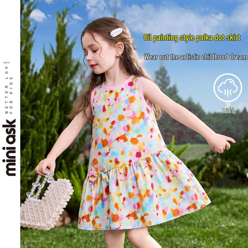 ASK JUNIOR Girls  Summer Polka Dot Sleeveless Dress 90