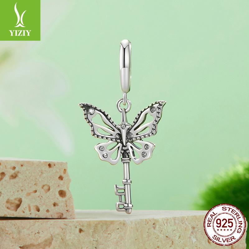 Cross-Border Butterfly Key Pendant Retro Style S925 Sterling Silver Beads Diy Bracelet Necklace Accessories