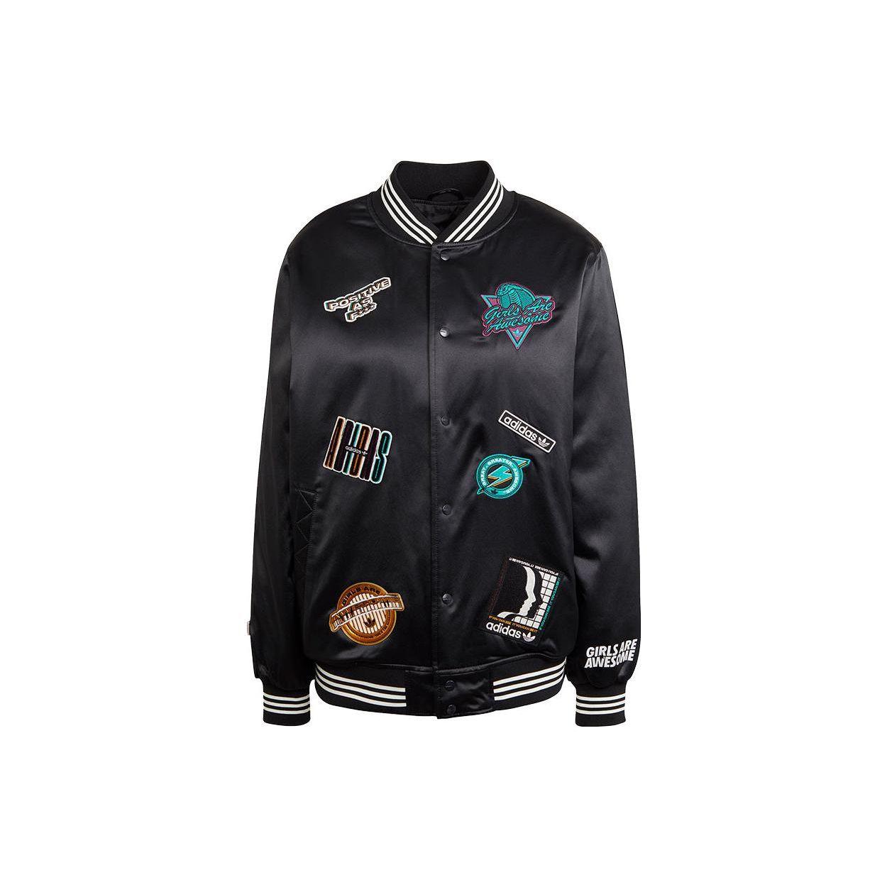Adidas Originals Trefoil Letter Embroidery Snap Jacket Women Black GU6983 S