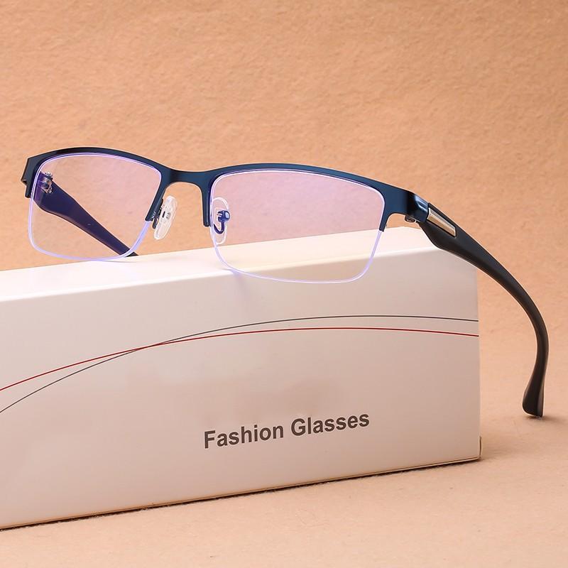 Men's Business Half Frame Myopia Glasses Retro Classic Square Frame Anti Blue Light Near Sight Eyeglasses Finished Eyewear