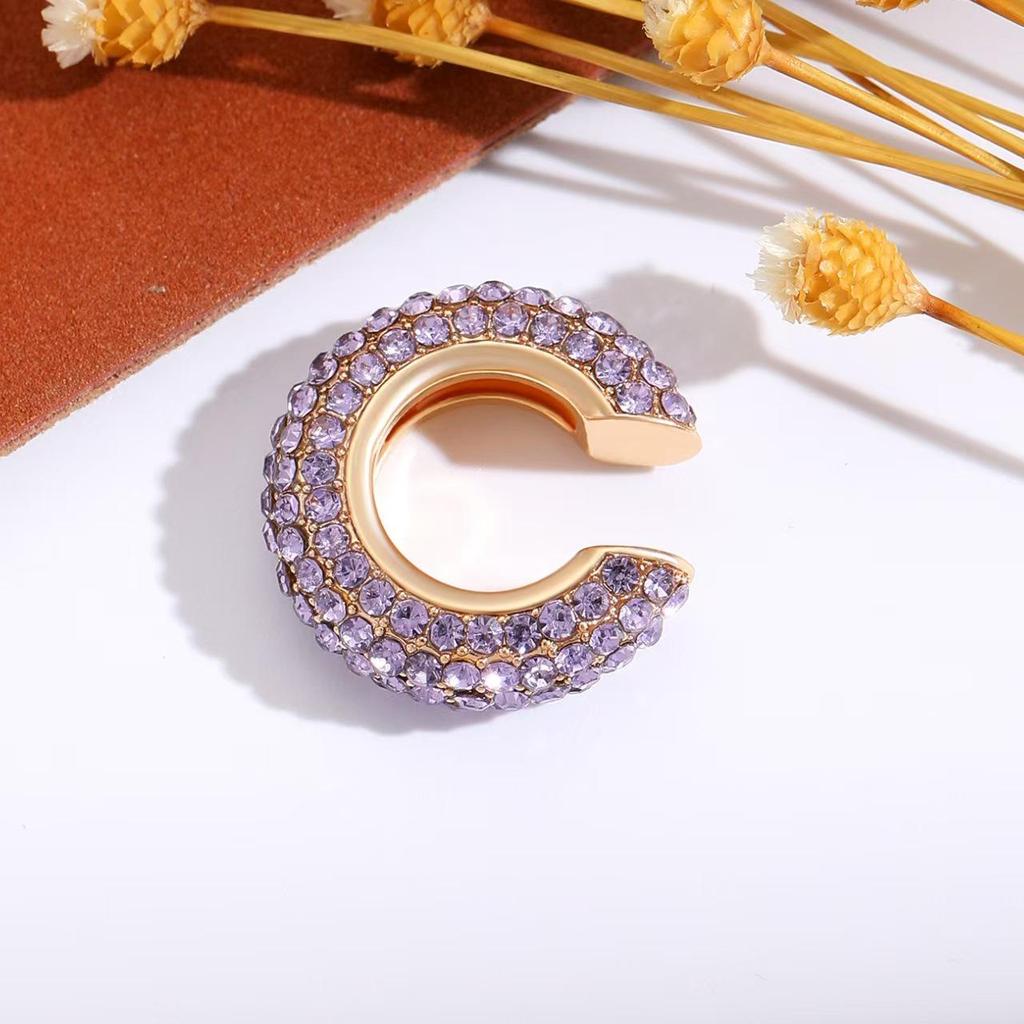 Retro Fashion C-Shaped Bling Ear Clips with Colored Diamonds - Trendy No-Pierce Earrings