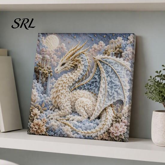 Set Creativo Drago Fantasy Kit Poke Art su Tessuto, Progetto Murale Relief 3D Fatto a Mano Mitico, Kit Creativo Senza Cuciture per Adulti, Tema Decorazione Casa