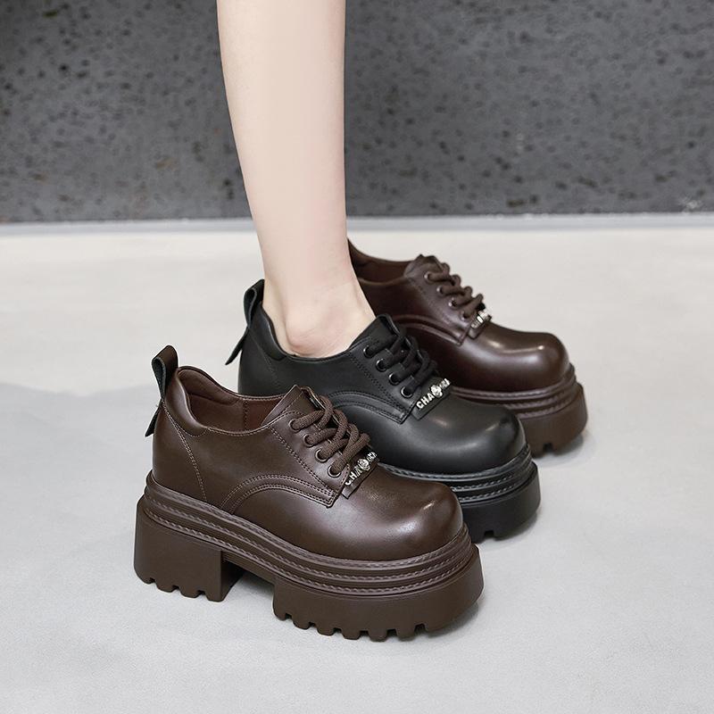 Platform Loafers Women's 2025 Spring New Versatile Thick Heel Muffin Shoes Black Single Shoes British Style Small Leather Shoes