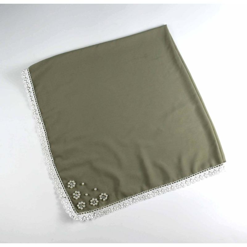 Monochrome Pearl Chiffon Square Scarf With Small Flower For Women