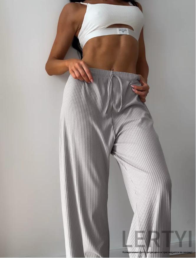 Women's Ribbed Elastic Waistband Casual Wide-Leg Jogging Pants