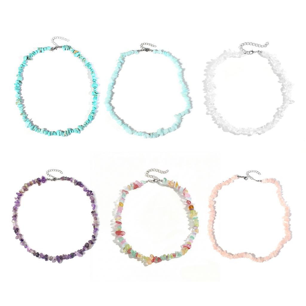 Naure Stone Turquoises Crystal Beaded Choker Necklace for Women, Fashion Irregular Bohemian Healing Crystal Choker Jewelry