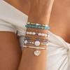8-teiliges Set Boho Perlen-Stapelarmband-Set für Damen Meeresmuschel Perlen-Anhänger Mehrschichtig Blaue Rocailles Strandurlaub Schmuck