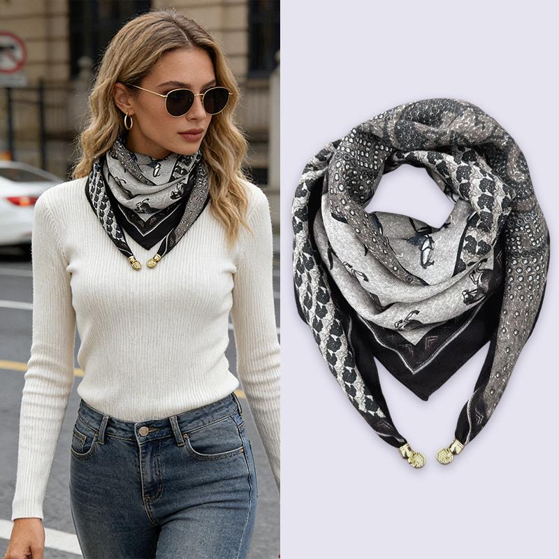 1PC Necklace Gift Magnetic Closure Versatile Painted Pattern Elegant Accessories French Style Silk Scarf Luxury Multi-Color