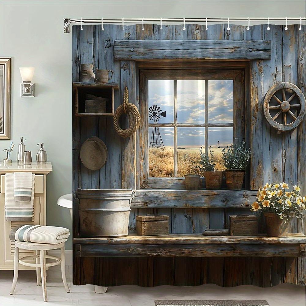 Elegant Rustic Barn Window Waterproof Shower Curtain – Perfect for Adding a Cozy and Vintage Charm to Your Bathroom Decor