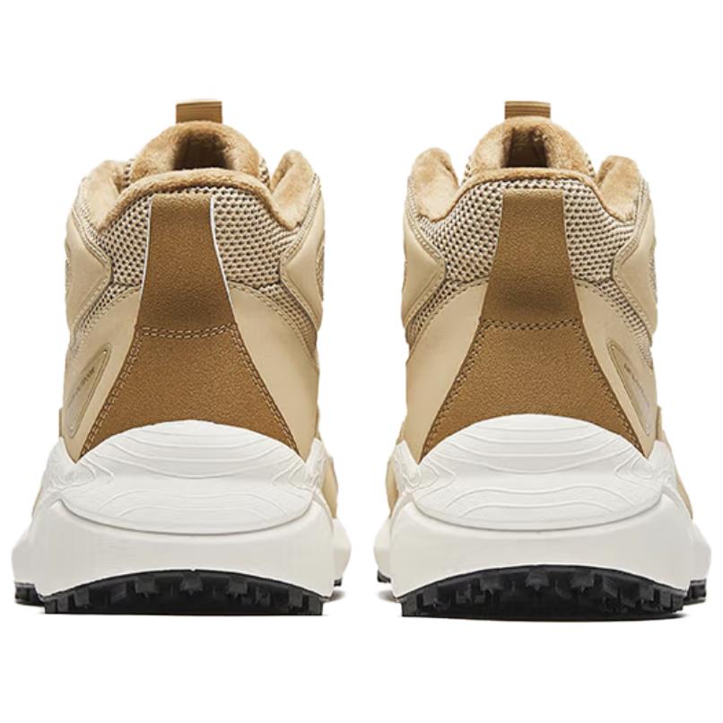 Anta Tazhou Fabric Synthetic Leather Plush Comfortable Non-Slip Wear-Resistant High-Top Casual Shoes Men Sneakers Beige Brown 912448910-1