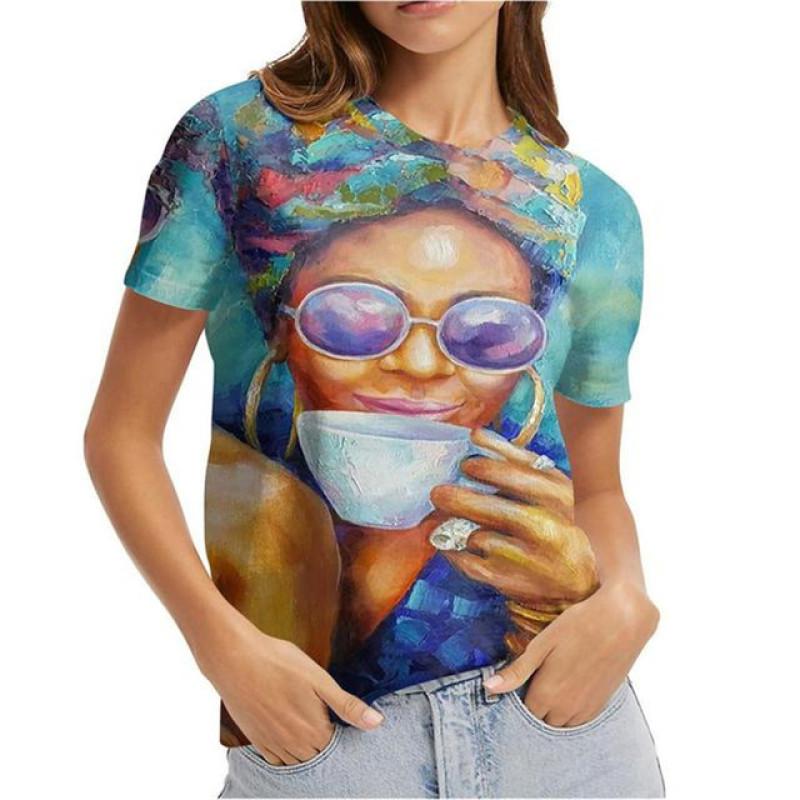 Vielseitige Harajuka Cartoon Mädchen Porträt Druck T-Shirts Damen Pullover Kurzarm Sommer Neu Designer Lässig O-Ausschnitt Weiblich