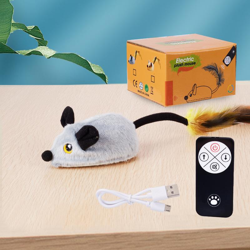 Automatic Sensing Moving Mouse Interactive Cat Toys Electronic Remote Squeaky Cat Toy For Kitten USB Rechargeable Pet Plush Toy
