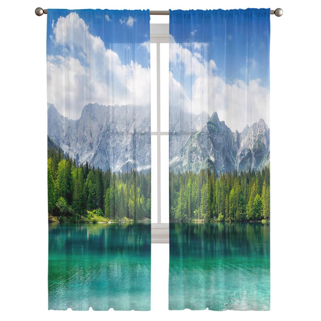 Lake Forest Landscape Mountains Scenery Tulle Curtains For Living Room Drapes Window Sheer Modern Curtains For Bedroom Decor