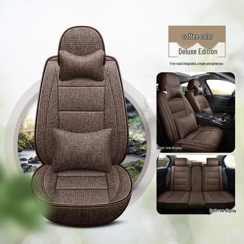 Universal Full Coverage Leather Car Seat Cushion and Linen Cover