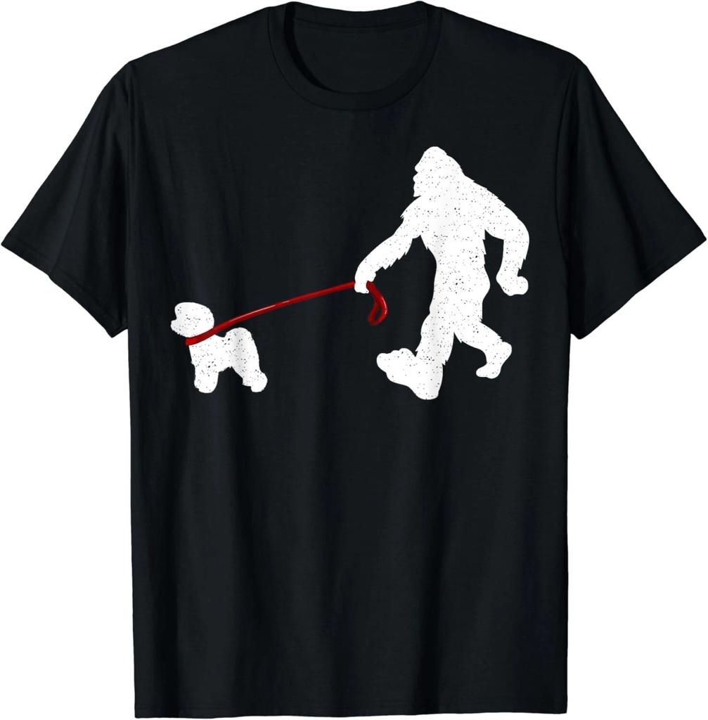 Funny Bigfoot Walking With Bichon Frise Dog Lover Gift Unisex T-Shirt