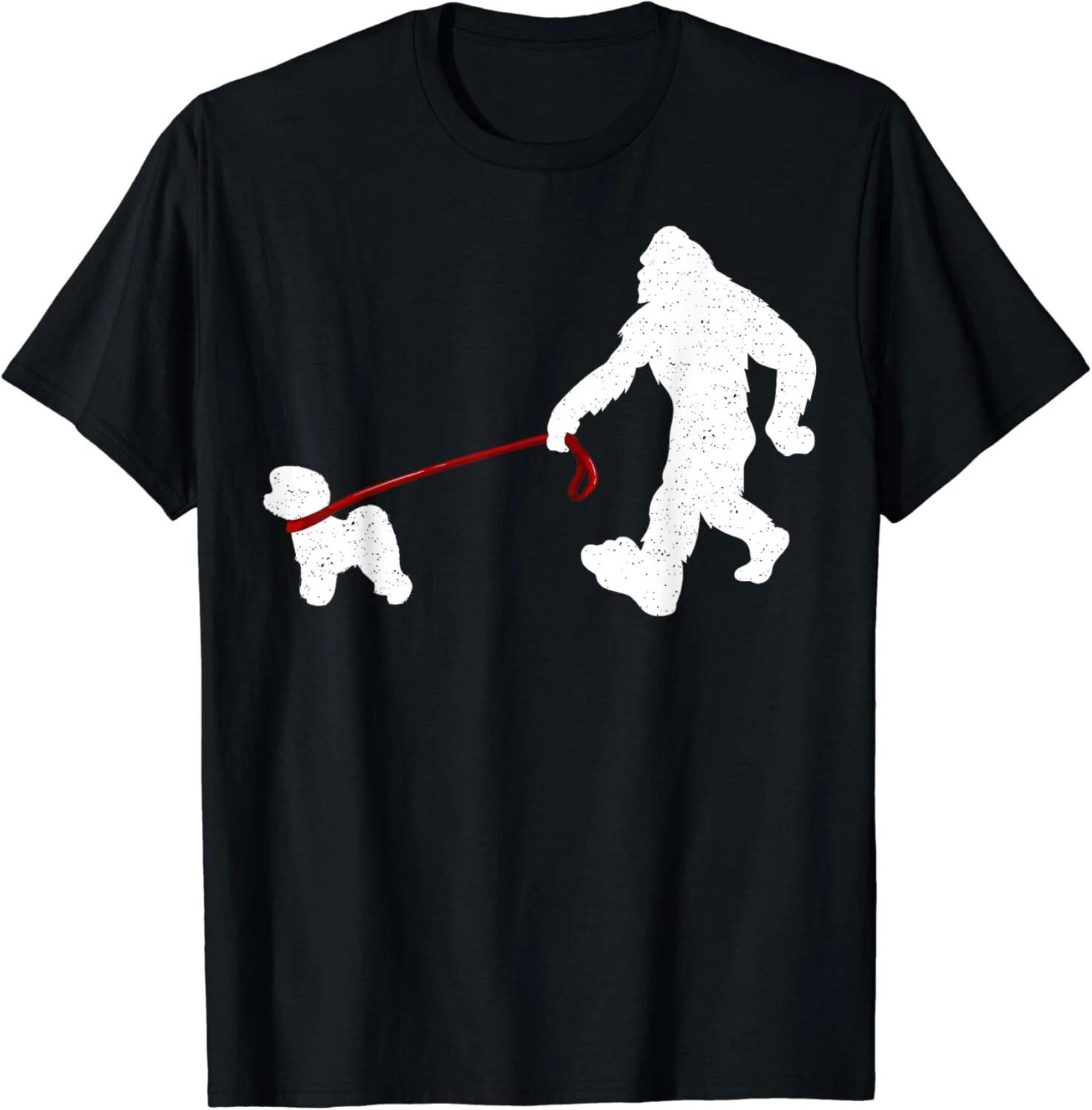 

Funny Bigfoot Walking With Bichon Frise Dog Lover Gift Unisex T-Shirt L