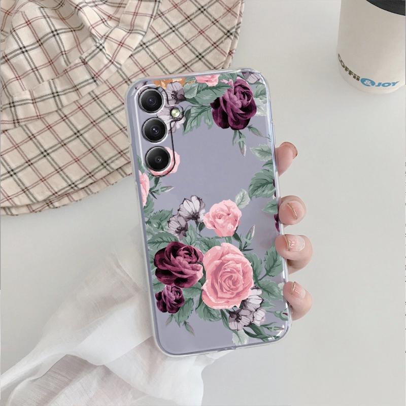 Fashion Flower Soft Clear Silicone Case For Xiaomi Redmi Note 13 14T 15 Samsung A55 A35 S24 FE iPhone Huawei Honor Camera Protective Shockproof Cover