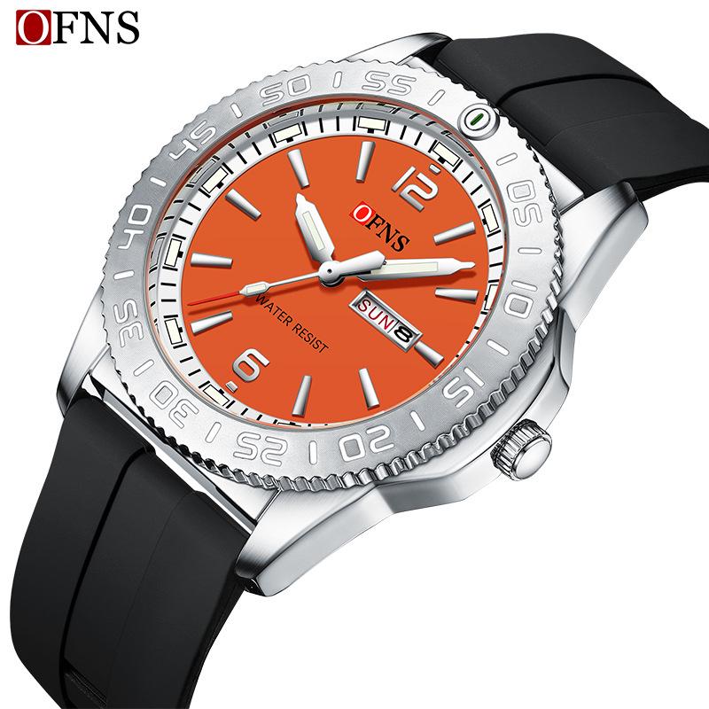 Ofns Brand Men's Quartz Watch - Waterproof with Dual Calendar & Simple Bar Markers
