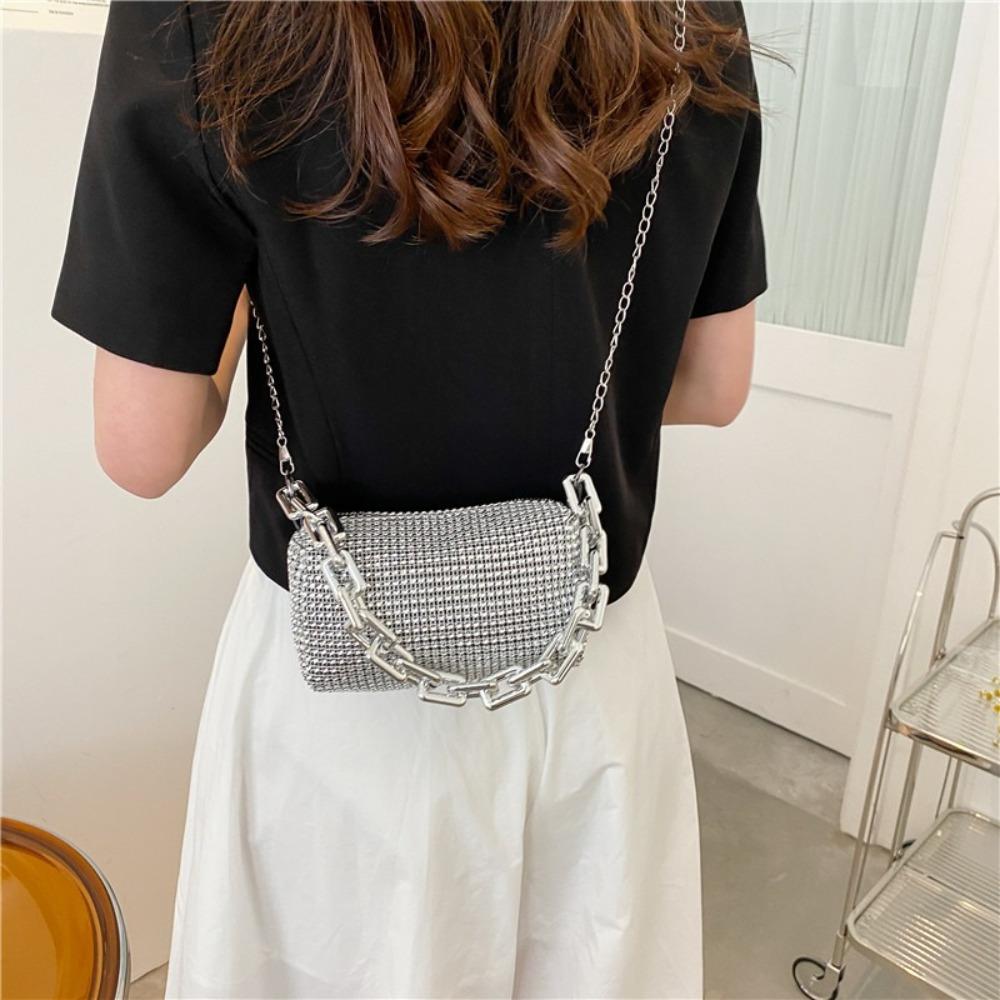 Zipper Small Square Bag Large Capacity Women Shoulder Bag Casual Rhinestone Handbag  Ladies