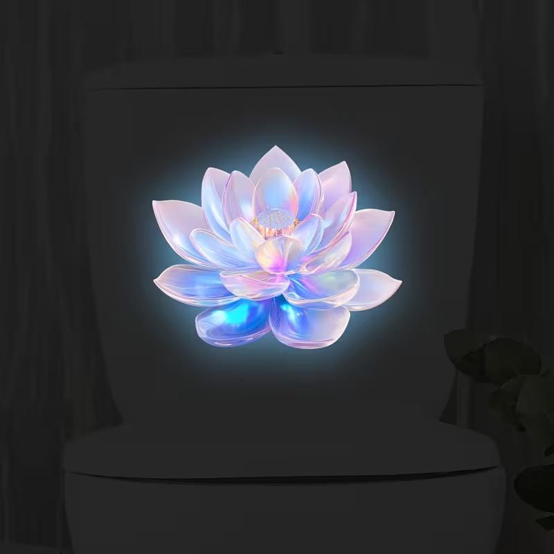 Glow-In-The-Dark Rainbow Lotus Bathroom Toilet Sticker Self-Adhesive Removable Bathroom Tank Decor Wall Sticker Home Decor A