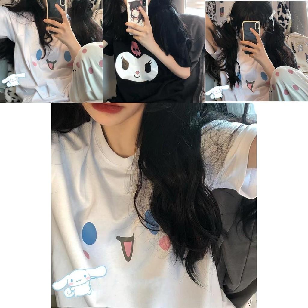 Kuromi Girl T-shirt With My Melody Print Kawaii Sanrio Anime Blouse