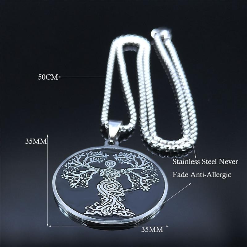 Göttin Baum des Lebens Edelstahl Kette Halskette für Damen Schwarz Silber Farbe Halsketten Schmuck arbre de vie Edelstahl