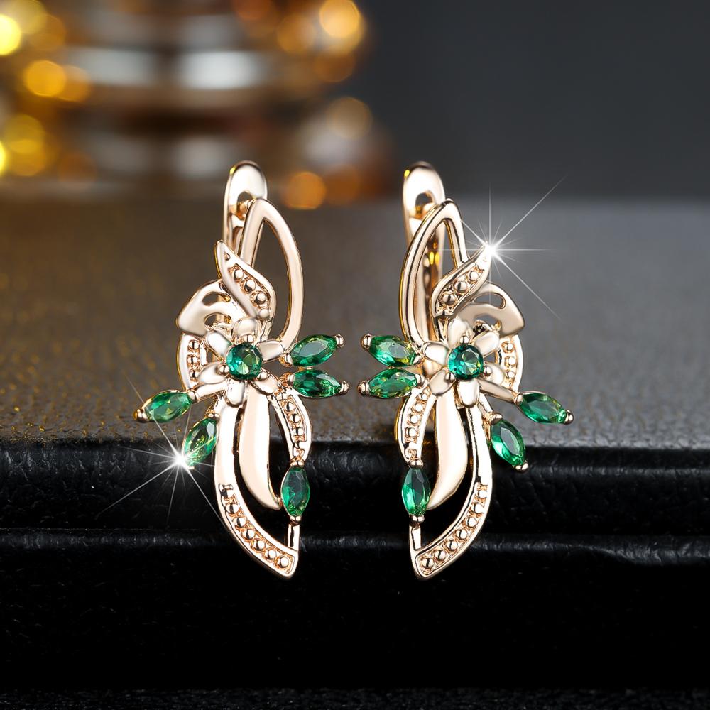 1 Pair Black Zircon Flowers Drop Earrings for Women Gold Color Wedding Ethnic Style Jewelry