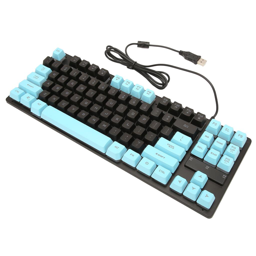 Wired Gaming Keyboard 87 Keys Ergonomic Color Backlit Design Desktop Notebook Computer AccessoriesBlue and Black