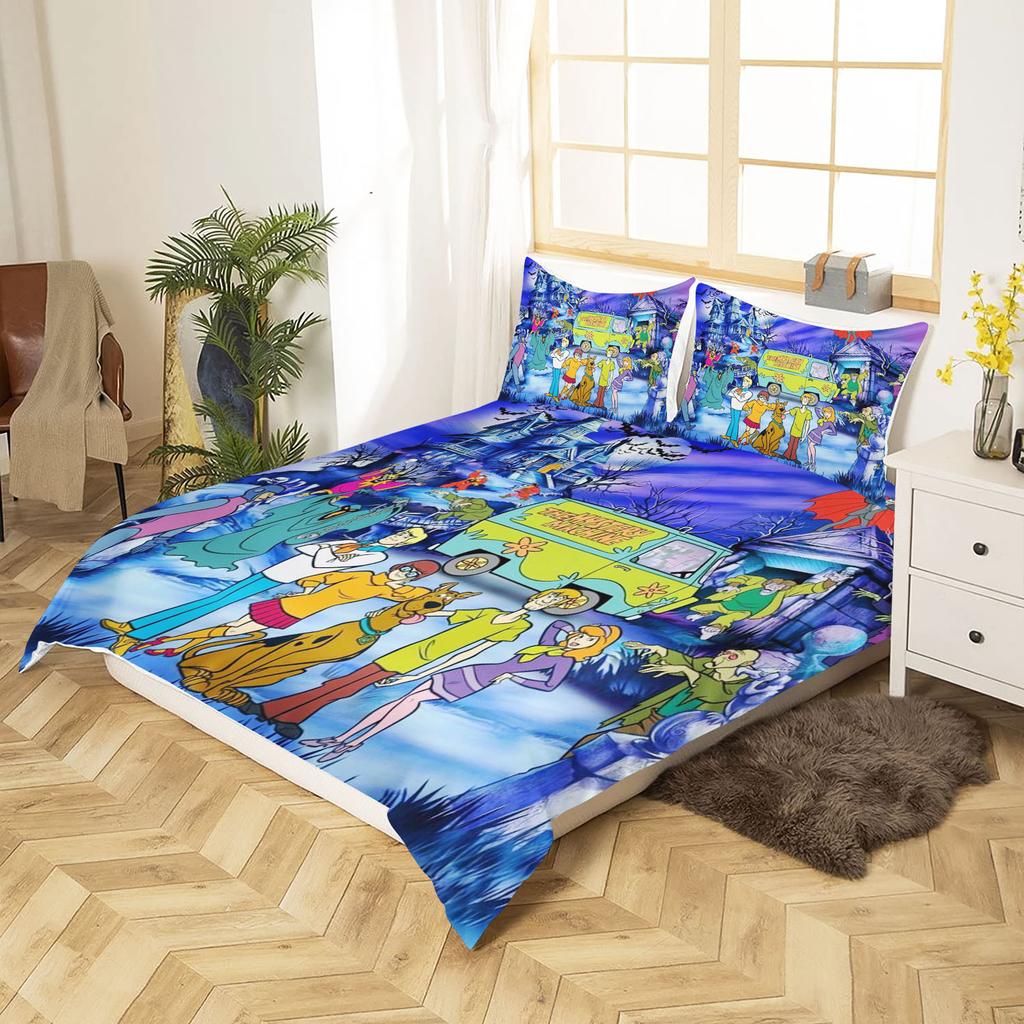 Bedding Set S-Scooby Dog Cartoon Digital Anime Printed Duvet Quilt Cover With Pillowcase For Boys Adults Bedroom Gift