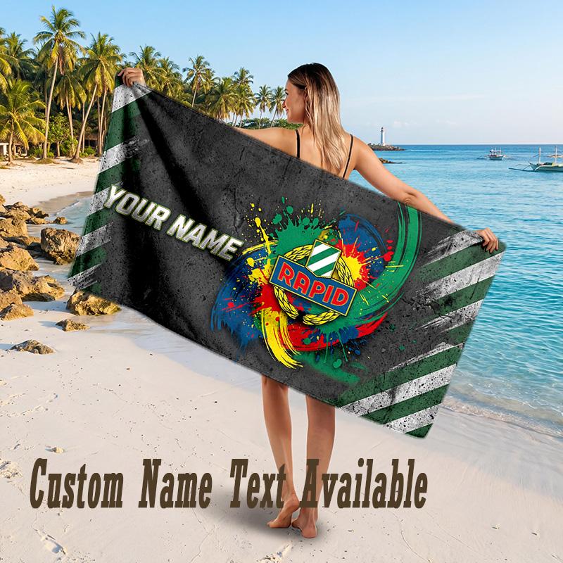 Rapid Wien FC Design Beach Towel Custom Text Large Towel for Beach Vacation