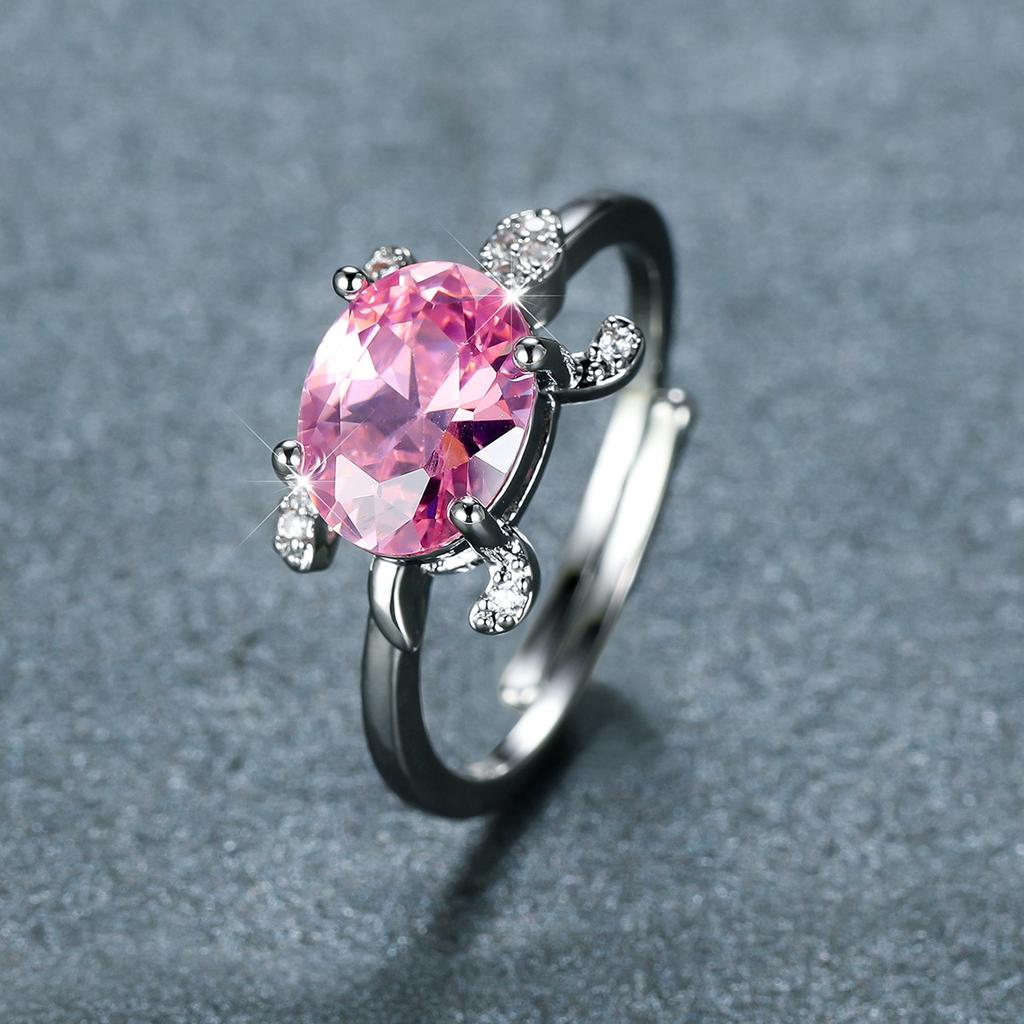 Personalized Oval Blue Green White Turtle Mouth Versatile Womens Ring with Micro Inlaid Zircon Decoration