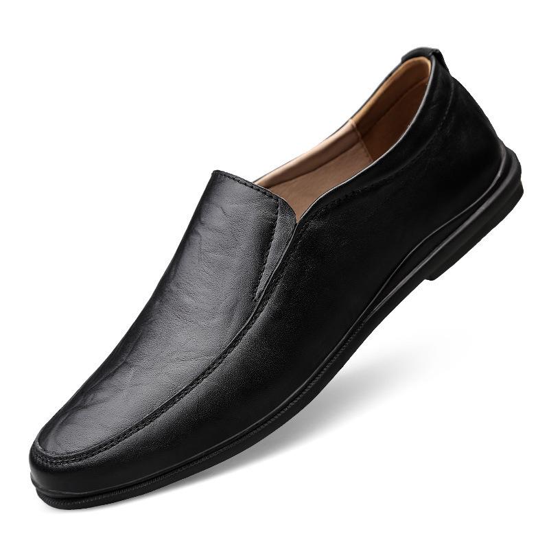 Extra large size 45 cowhide men's foot-fitting lazy casual leather shoes 46 soft sole soft surface small size 37 youth Doudou men's shoes