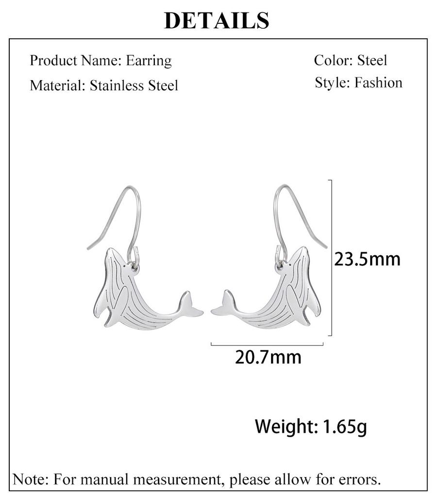 Cazador Lovely Animal Whale Drop Earrings for Women Sea Creatures Dangle Earring Mother Gifts Stainless Steel Jewelry