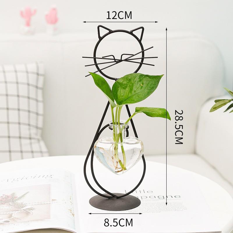 Metal Cat Flamingo Desktop Heart Glass Planter Terrarium Vase Stand Holder Indoor Hydroponic Propagated Plant Jars Garden Decor