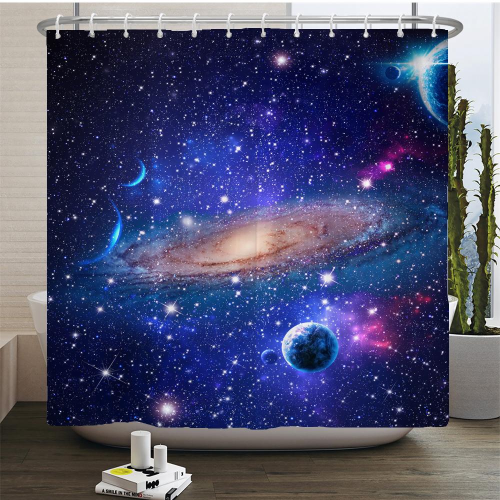 Moon Starry Sky Shower Curtain Midnight View Dreamy Mystic Bathroom Curtains Waterproof Fabric Home Decor Curtain With Hooks